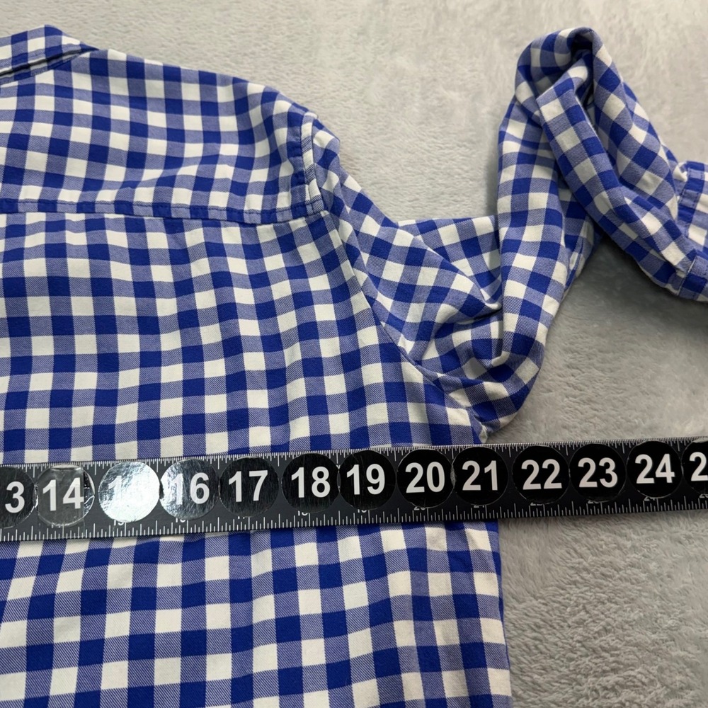 Talbots Top Womens Large Blue White Gingham Plaid Button Up Long Sleeve - Picture 4 of 8